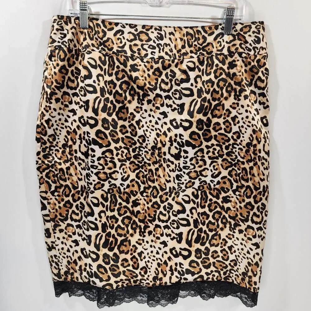 Robertson Los Angeles satin animal print reversable lace trim skirt womans sz 14